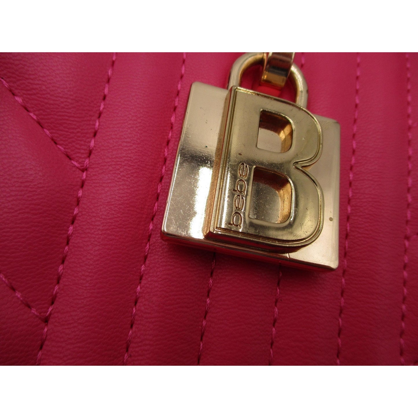 Bebe Satchel Bag Womens Mini Hot Pink Quilted Faux Leather Crossbody Purse Gold