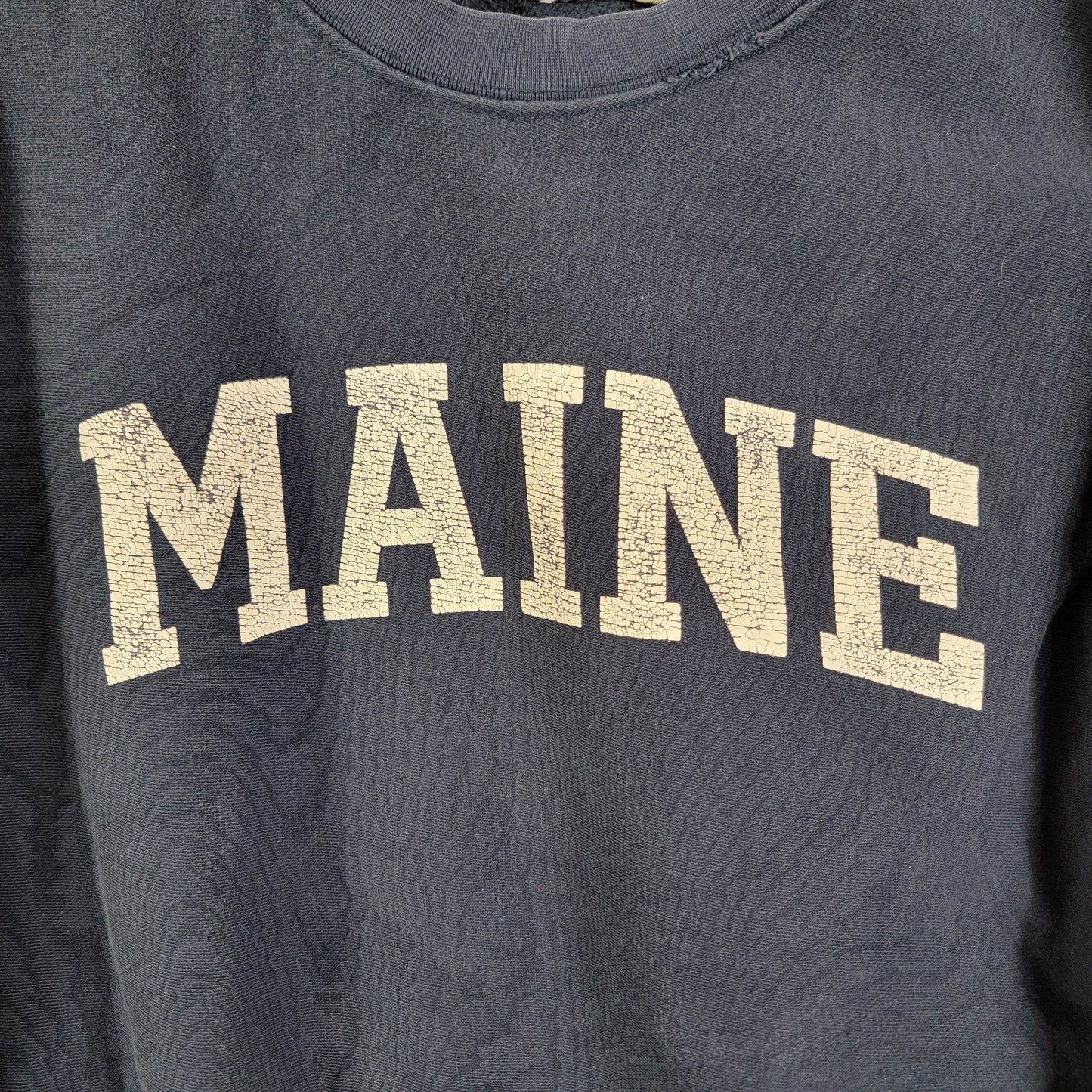 Vintage 90s MV Sport Pro Weave Maine Spellout Crewneck Sweatshirt XL Navy (265)2