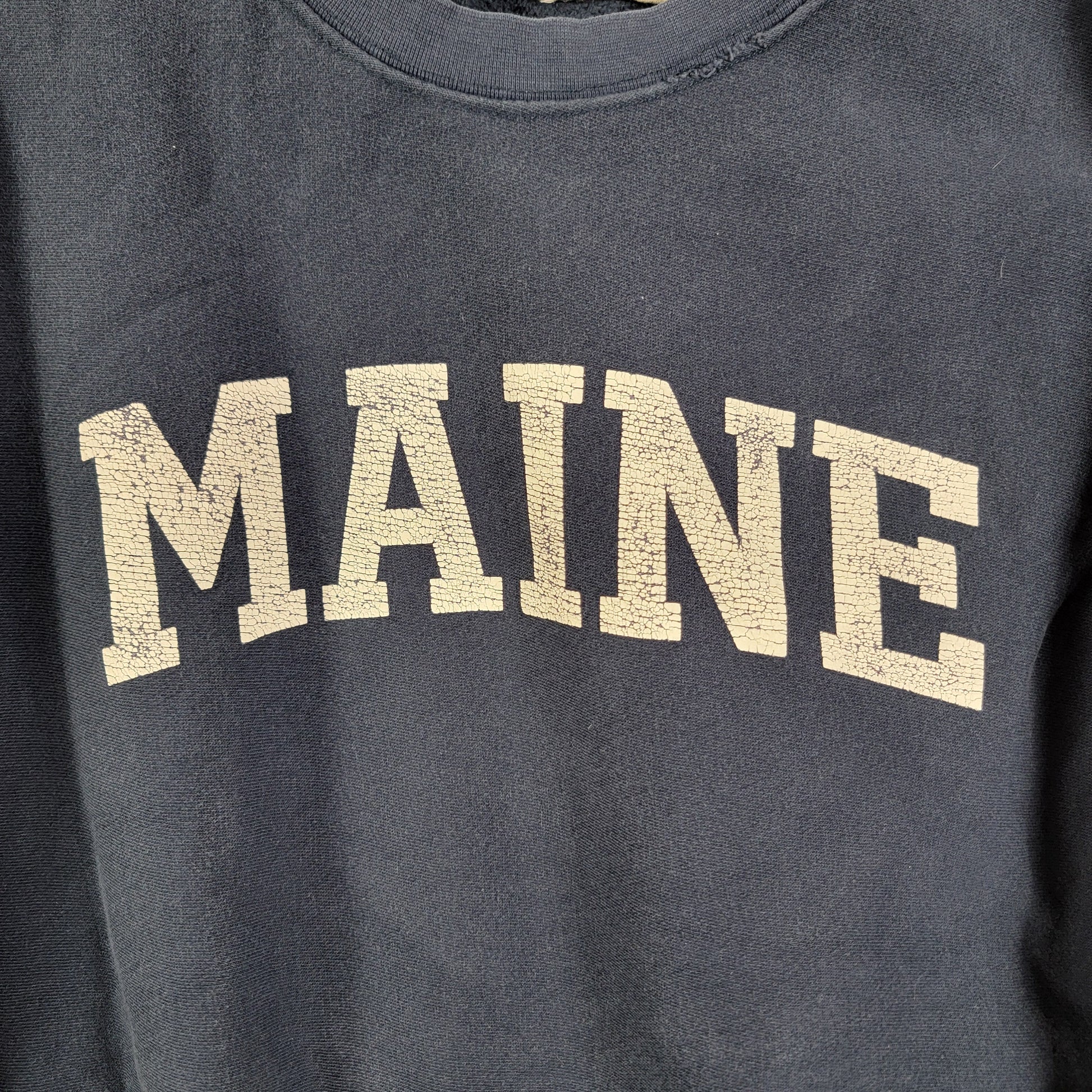 Vintage 90s MV Sport Pro Weave Maine Spellout Crewneck Sweatshirt XL Navy (265)2