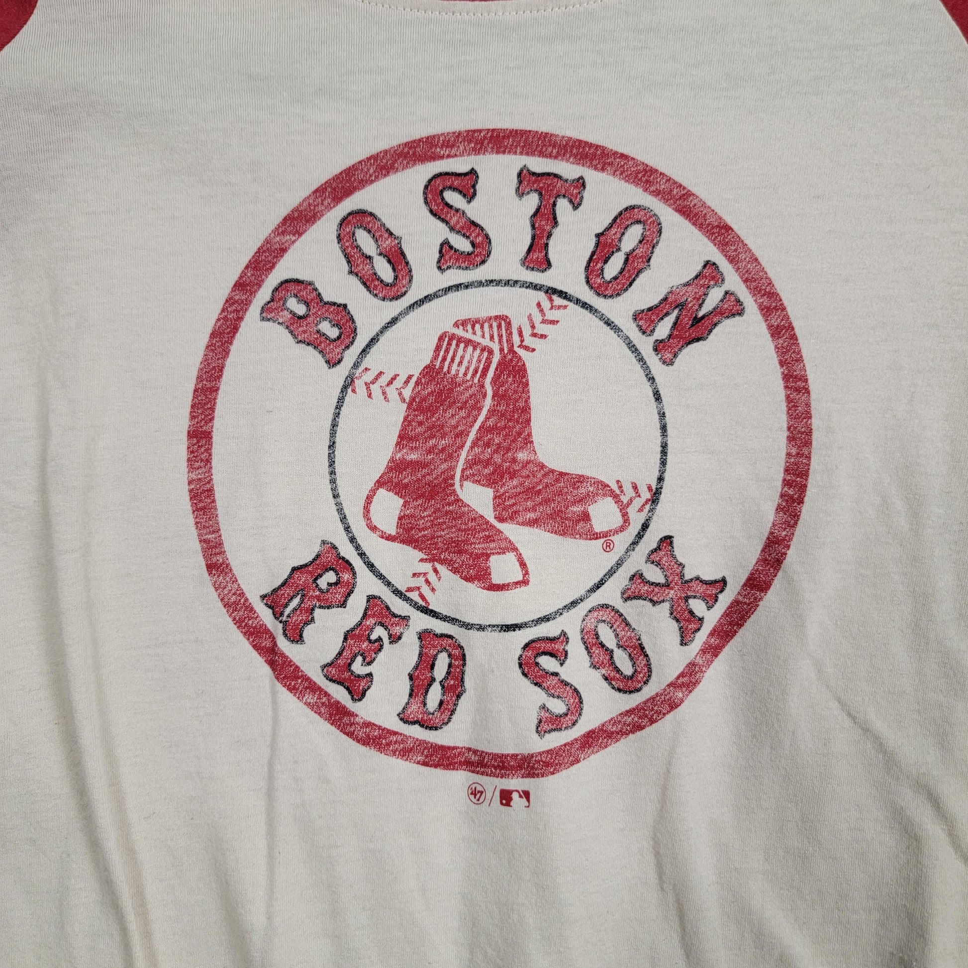 47 Brand Boston Red Sox Raglan 3/4 Sleeve Tee White Red XS Preowned2