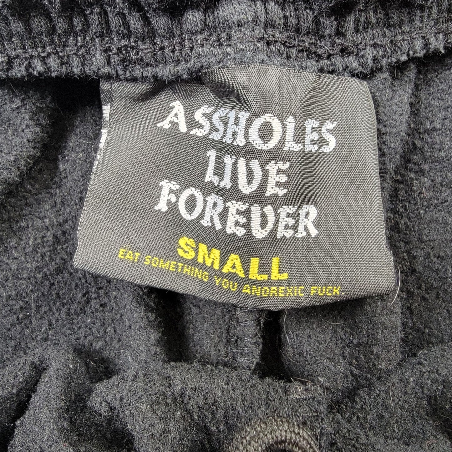 Assholes Live Forever Graphic Sweatpants | Size Small | Black | Humor Streetwear | Pre-Owned