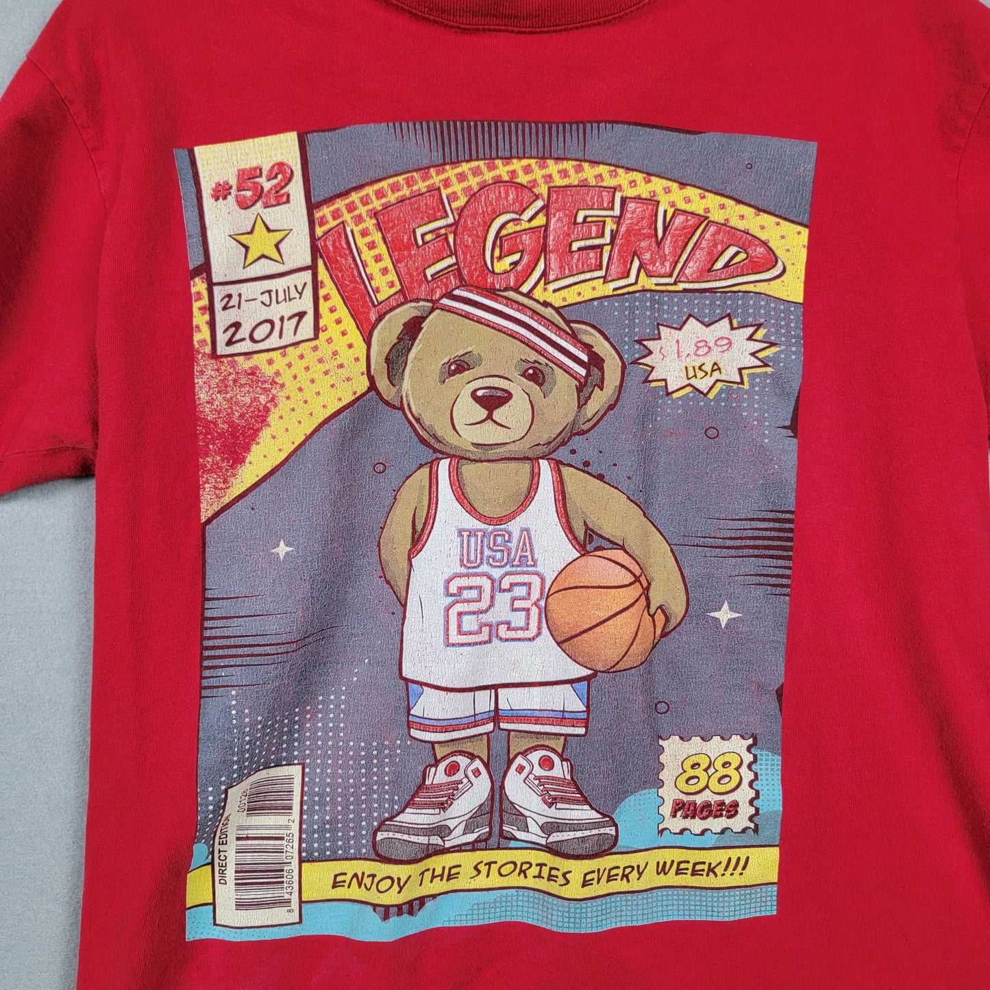 Vibes Legend Teddy Bear Basketball Graphic T Shirt Boys L Red Used2