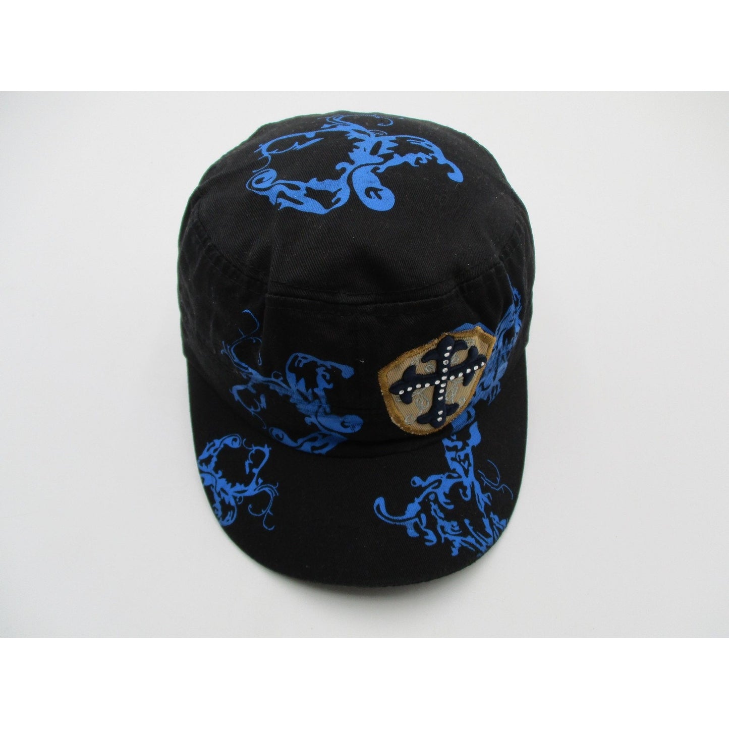 Cross Shield Hat Cap Army Strap Back Mens One Size Black Blue Graphic Studs Y2k
