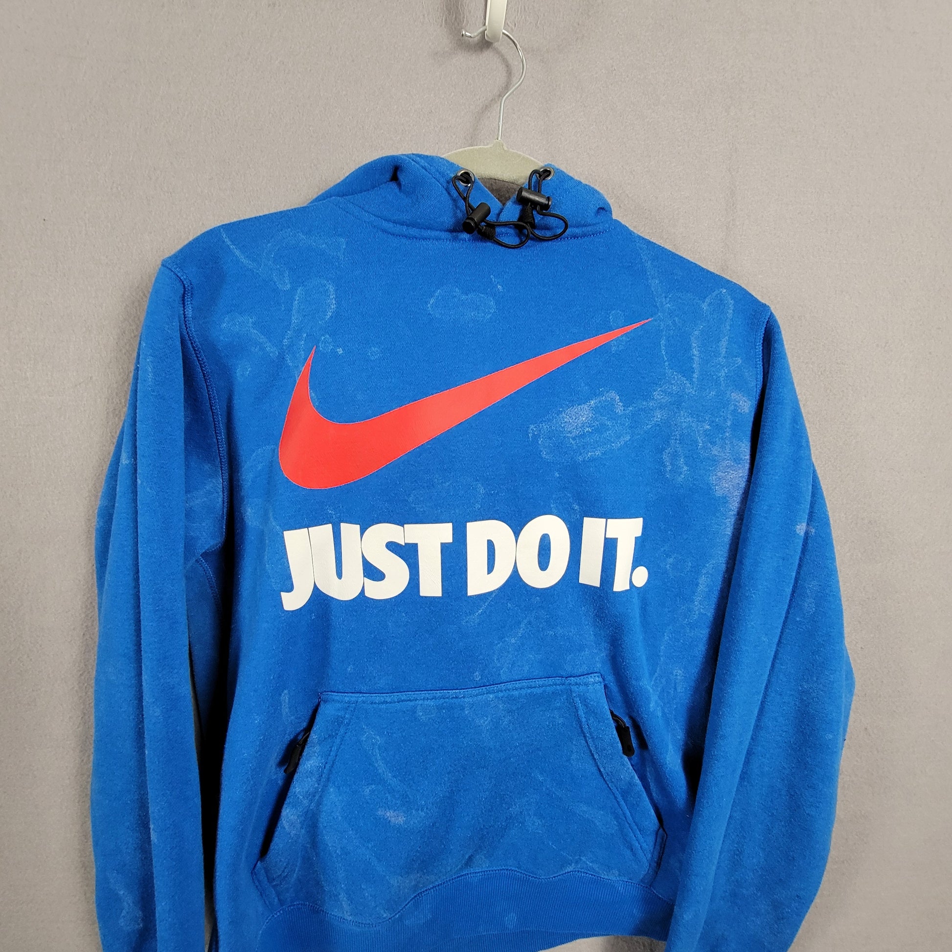Nike Just Do It Swoosh All Over Print Hoodie Mens Medium Blue Preowned 3132