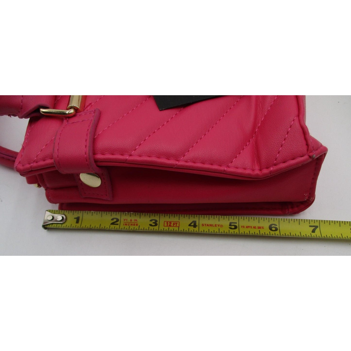 Bebe Satchel Bag Womens Mini Hot Pink Quilted Faux Leather Crossbody Purse Gold