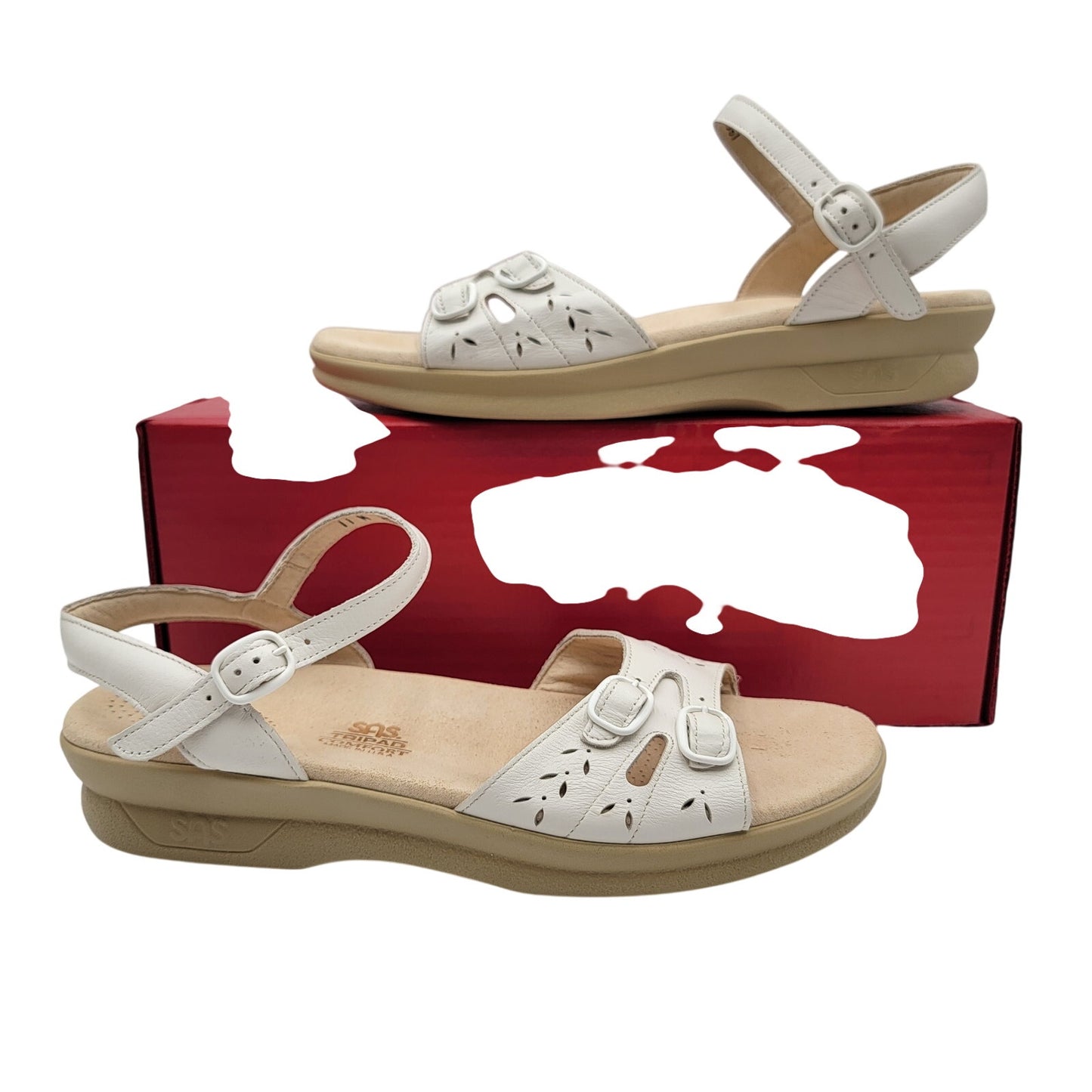 SAS Tripad Comfort Trio Sandal White Leather Women's 11M Pre-Owned USA1