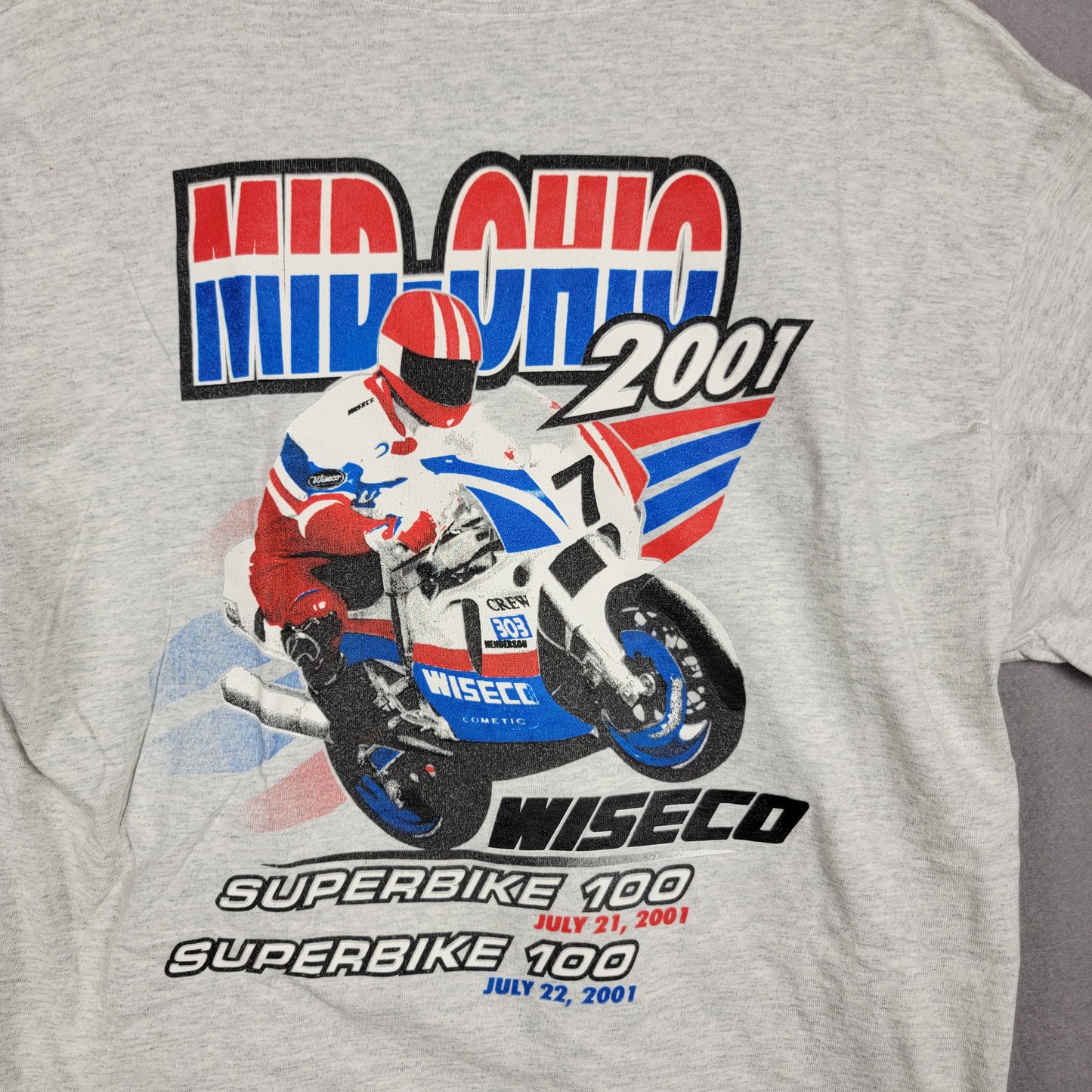 Vintage 2001 Mid Ohio Wiseco Superbike 100 Motorcycle Racing T-Shirt Mens L6