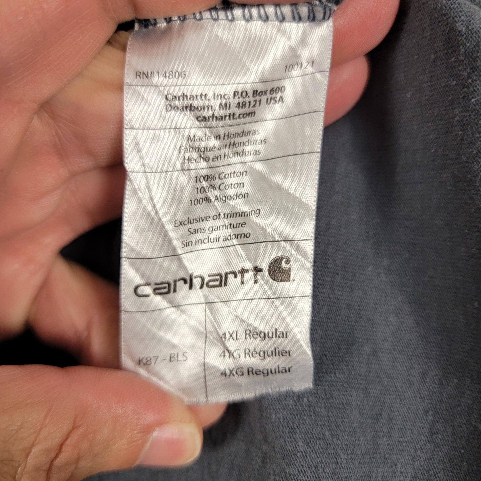 Carhartt K87 BLS Pocket T Shirt Mens 4XL Gray Original Fit Workwear5