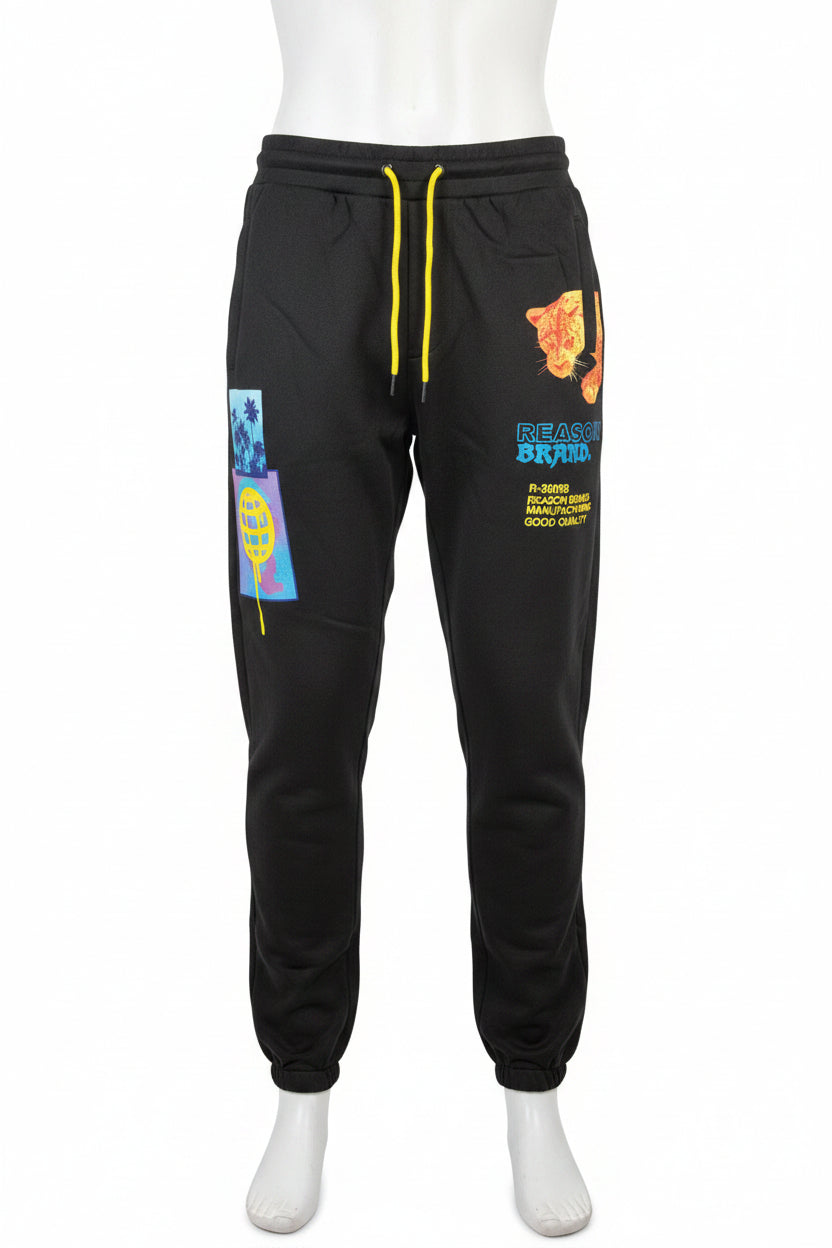 Reason Brand Mens Jogger Sweatpants Large Black Leopard Graphic NWT0