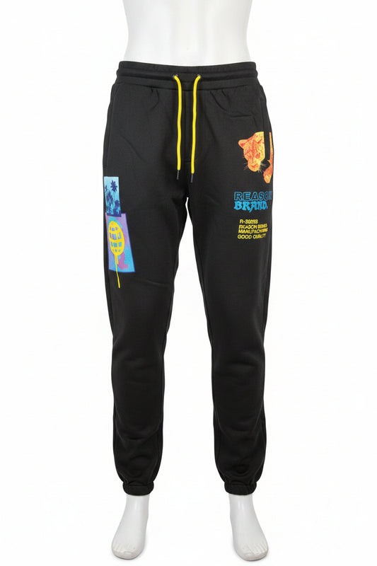 Reason Brand Mens Jogger Sweatpants Large Black Leopard Graphic NWT0