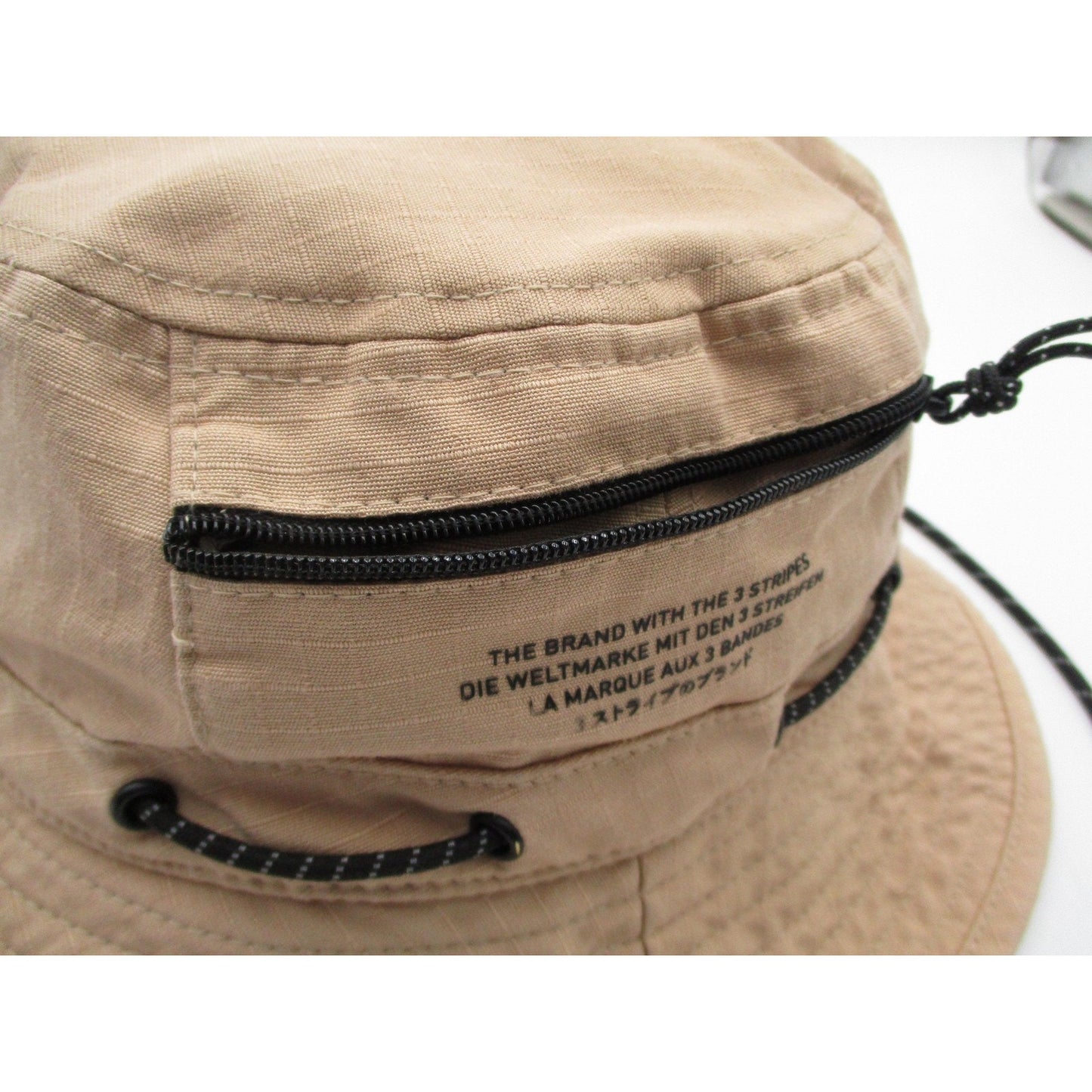Adidas Hat Cap Bucket Mens One Size Beige Canvas Trefoil Logo Outdoor Hiking