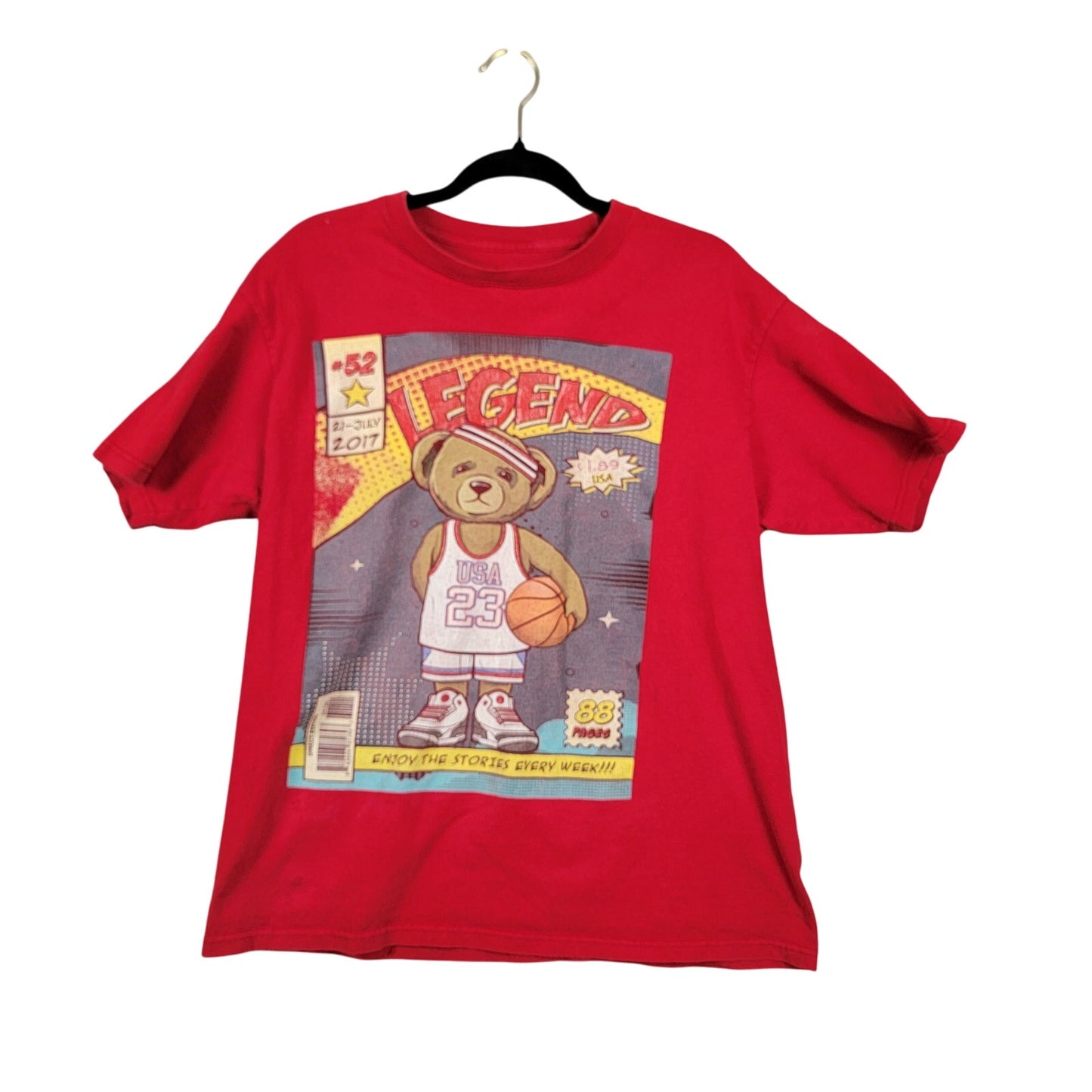 Vibes Legend Teddy Bear Basketball Graphic T Shirt Boys L Red Used0