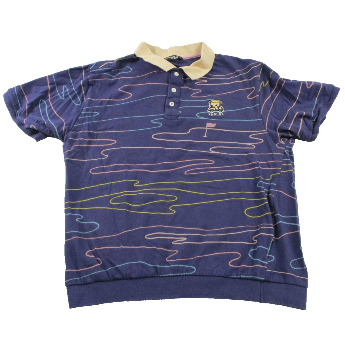 Original Fables Sweatsuit Set Mens Xl Blue Golf Cart Flag Graphic Polo Shorts