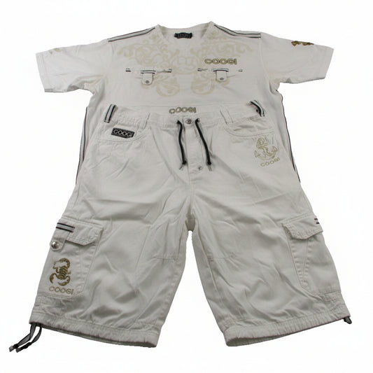 Coogi Shirt Cargo Shorts Mens 42 White Nautical Anchor Crest Graphic Set 1675