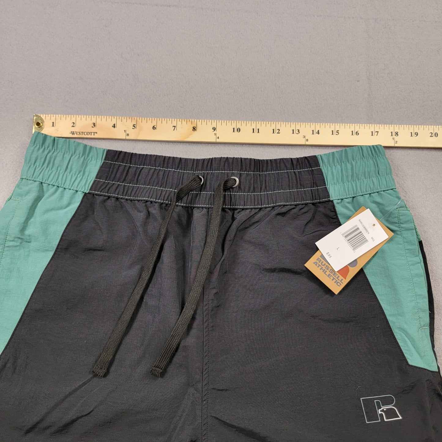 Russell Athletic Men's Colorblock Track Pants | Size L | Black / Teal / White | NWT | $95 Retail