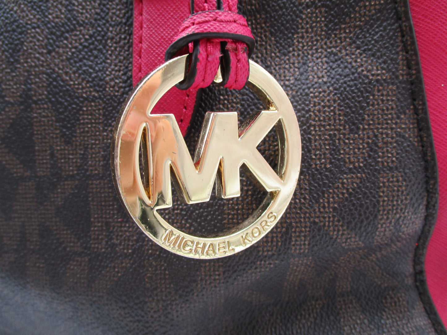 Michael Kors Satchel Bag Womens Medium Brown Pink Logo Handbag Crossbody