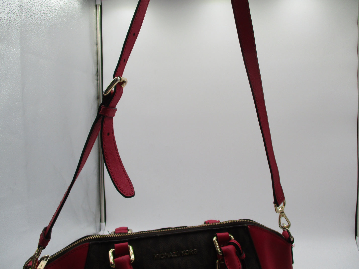 Michael Kors Satchel Bag Womens Medium Brown Pink Logo Handbag Crossbody