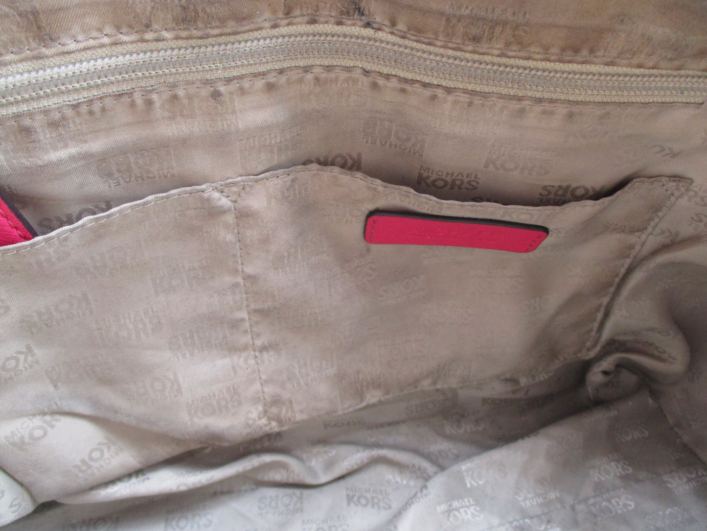 Michael Kors Satchel Bag Womens Medium Brown Pink Logo Handbag Crossbody