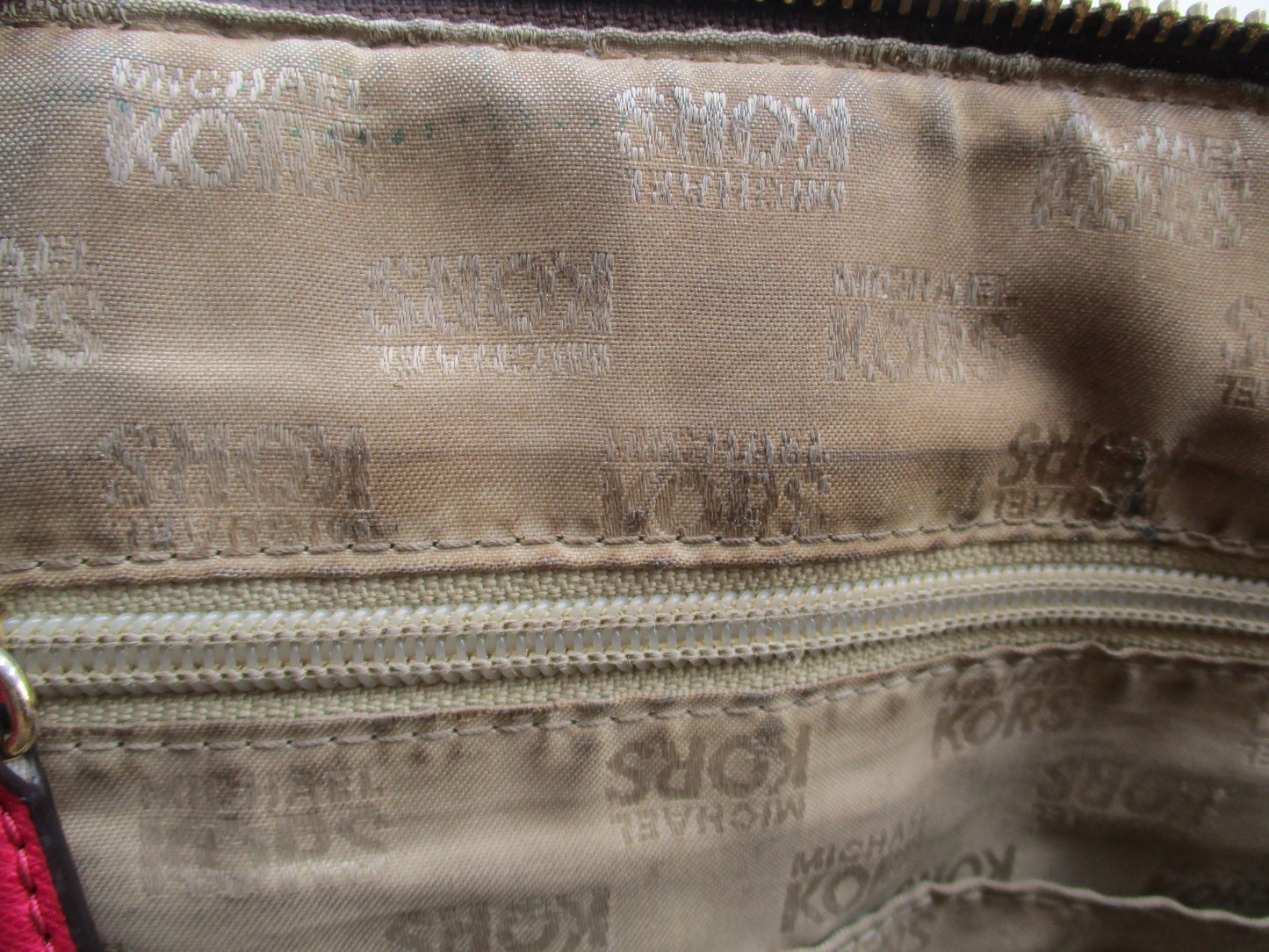 Michael Kors Satchel Bag Womens Medium Brown Pink Logo Handbag Crossbody