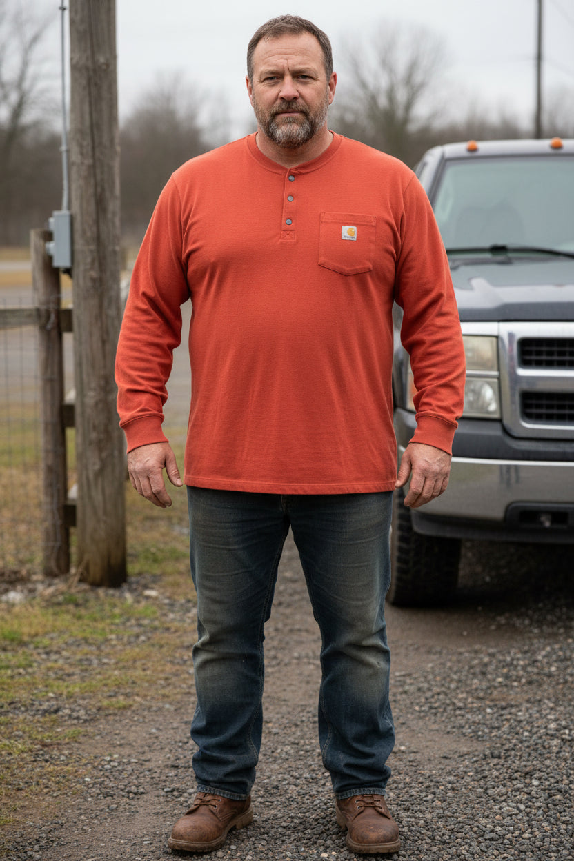 Carhartt Shirt Mens 4XL Orange Long Sleeve Thermal Henley Pocket Relaxed Fit