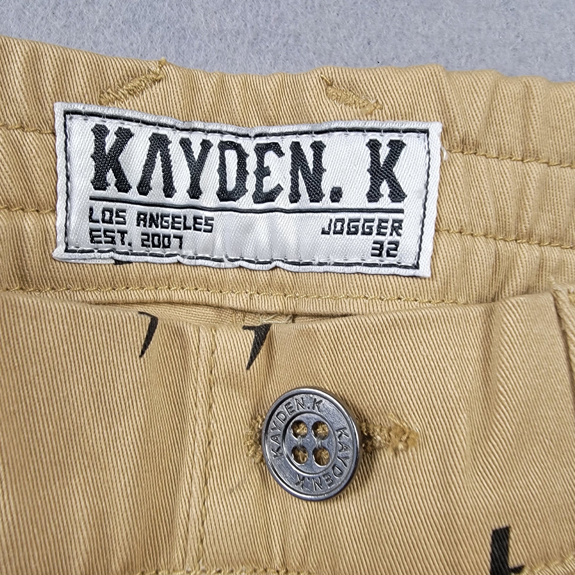 Kayden K Los Angeles Lightning Bolt Print Jogger Pants Men 32 NWOT Khaki Tan2