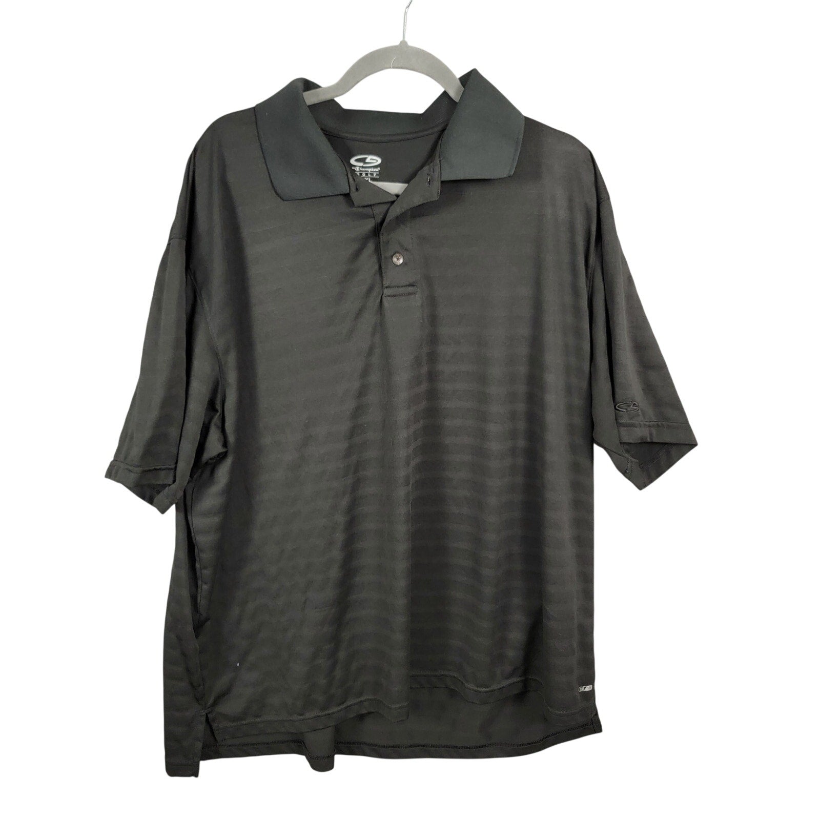 Champion C9 Golf Shirt Mens XXL Black Tonal Stripe Short Sleeve Polo Duo Dry0