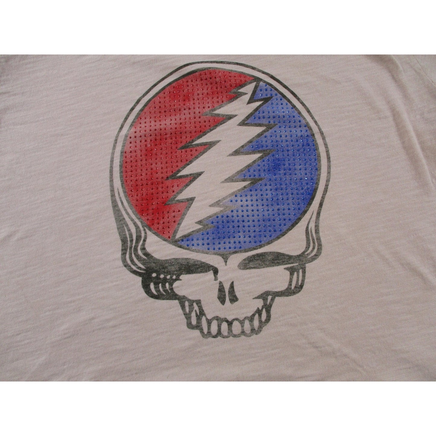 Lucky Brand Shirt Womens Xl Beige Grateful Dead Rhinestone Skull Graphic Tee