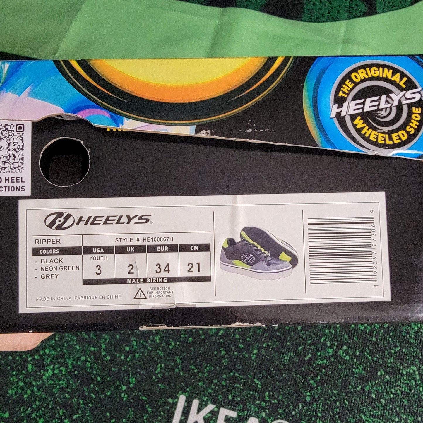 Original Authentic Heelys Gray/Green Sz 3 Youth New in Box