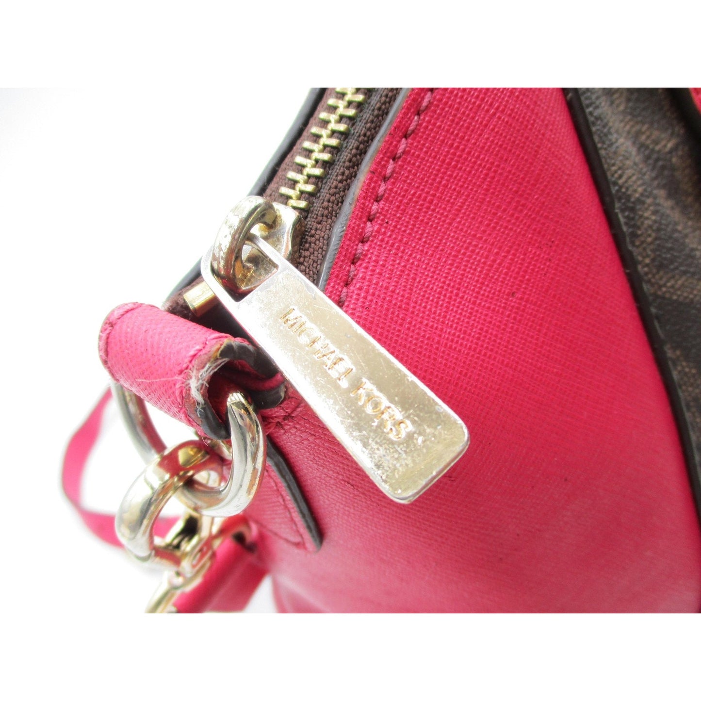Michael Kors Satchel Bag Womens Medium Brown Pink Logo Handbag Crossbody