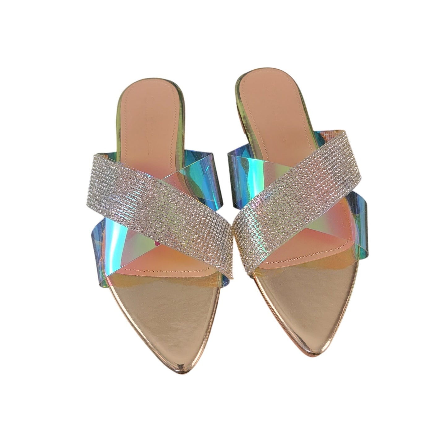 Wild Diva Carmia Women's Holographic Rhinestone Slide Sandal NWOT Sz 6.5-8
