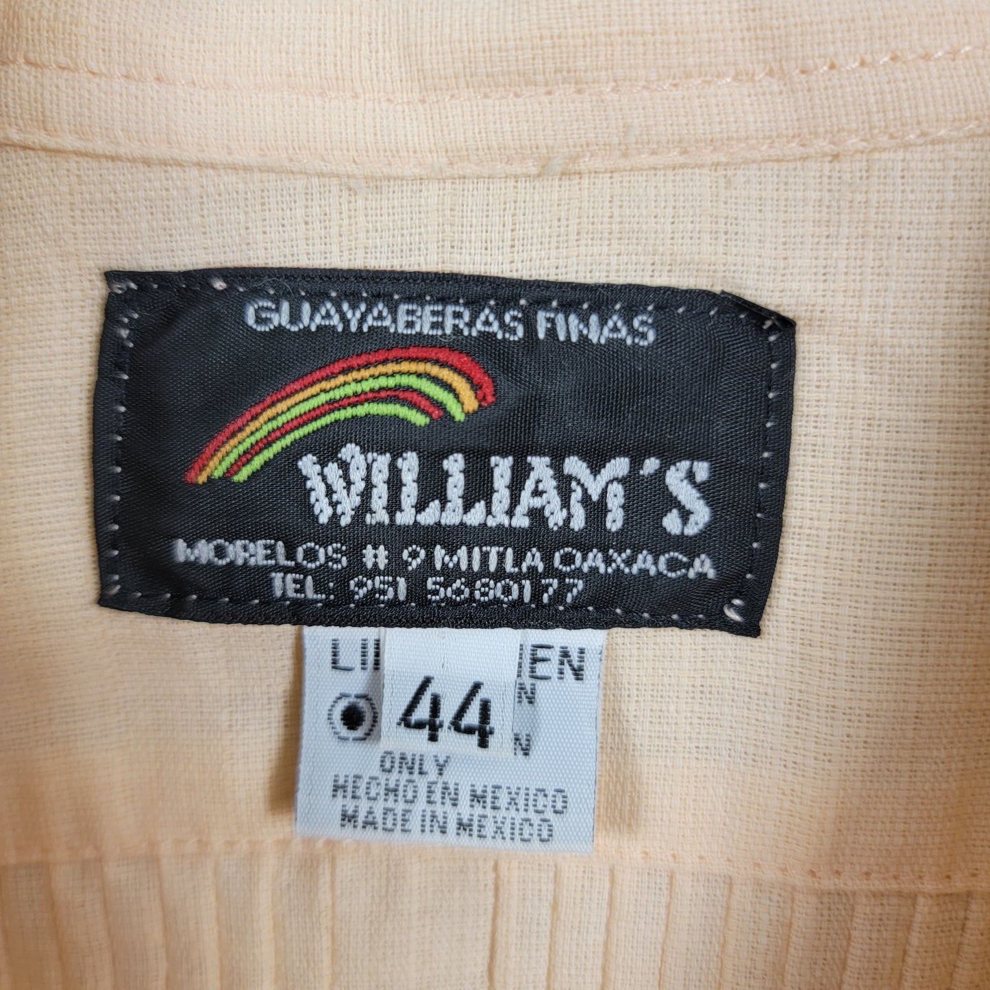 William's Guayaberas Finas Linen Shirt Cream Mens Size 44 Preowned Oaxaca2