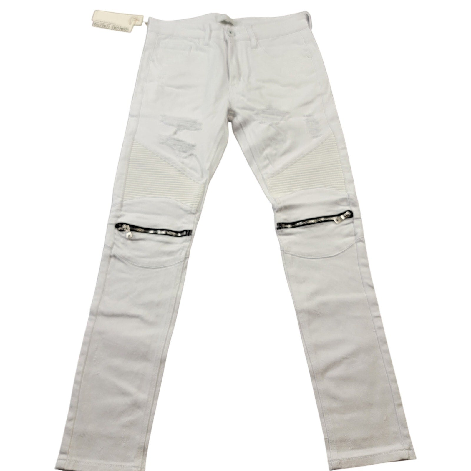 KDNK 1141411 White Moto Biker Skinny Tapered Jeans Men 30 NWT Comfort Stretch0