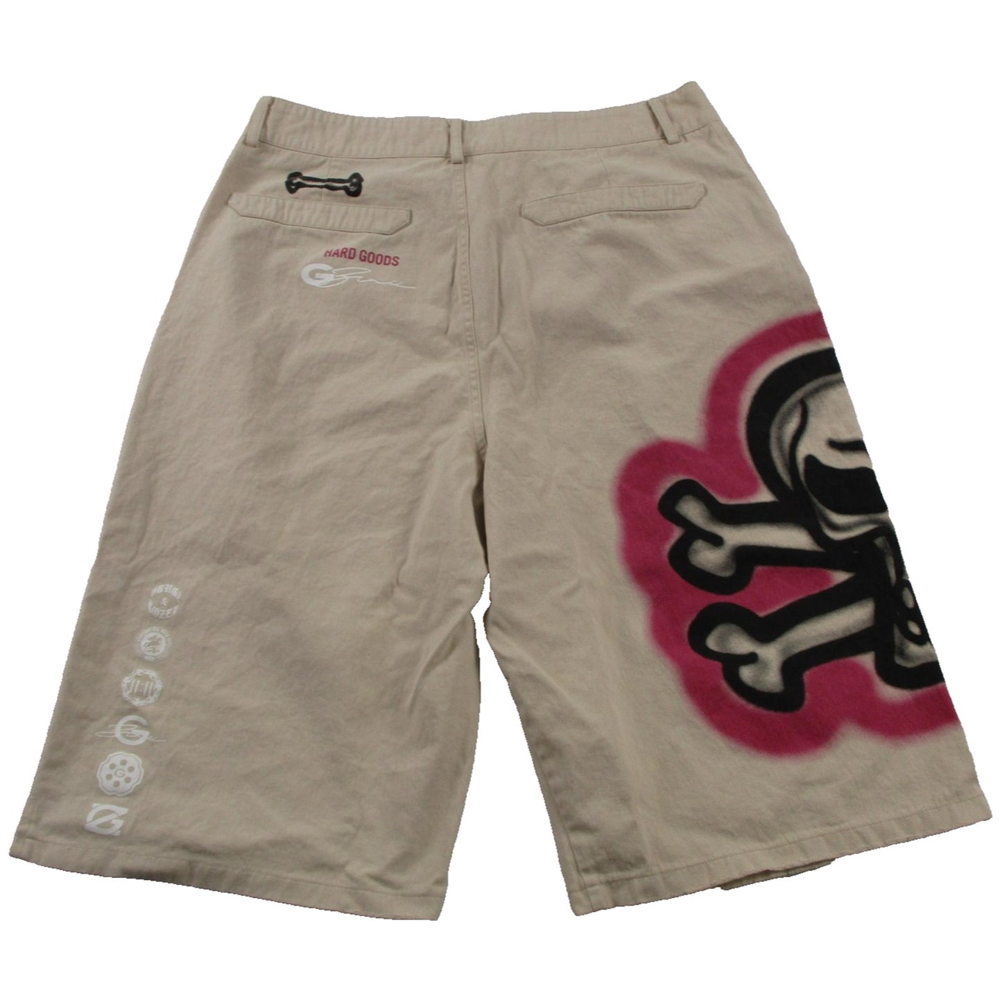 Hard Goods Sample Shorts Men Medium Beige Skull Crossbones Graffiti Chino Canvas NWT