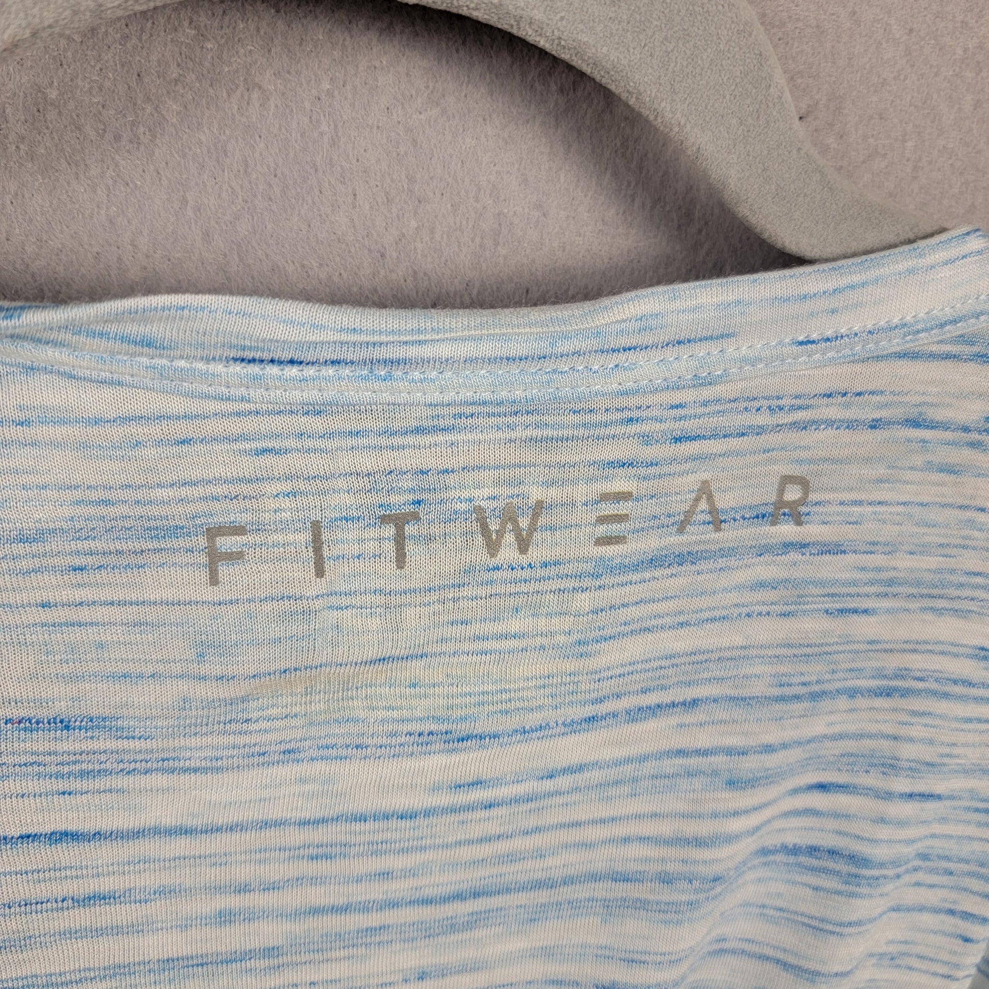 Fitwear Womens M+ Blue White Striped V Neck Short Sleeve Tee NWT2