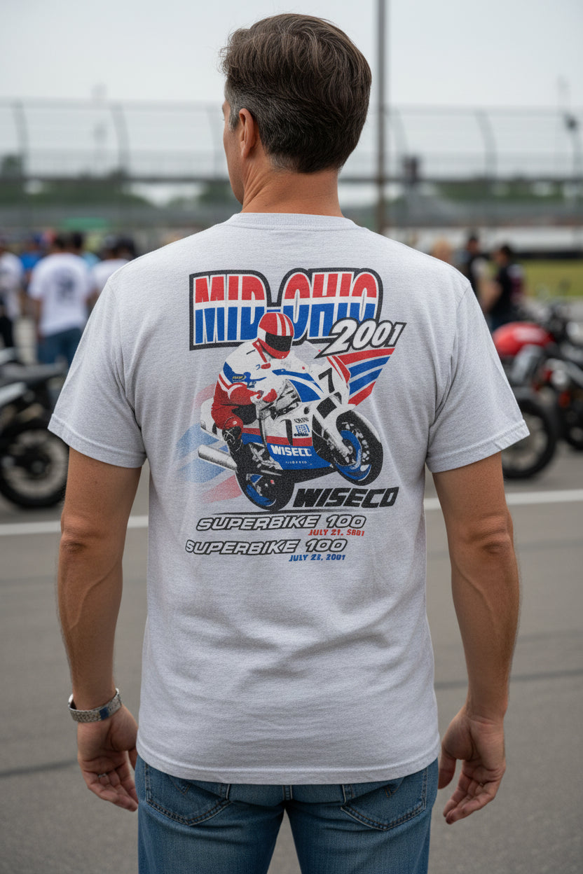 Vintage 2001 Mid Ohio Wiseco Superbike 100 Motorcycle Racing T-Shirt Mens L1