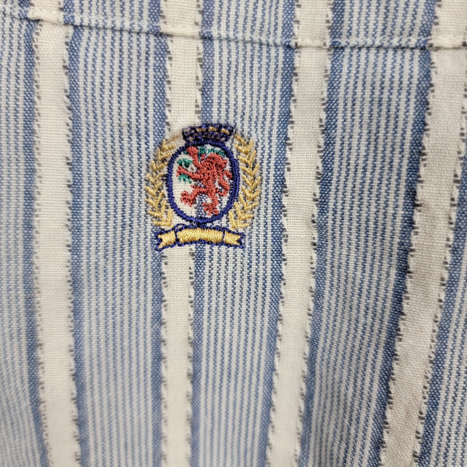 Tommy Hilfiger Vintage 90s Crest Striped Banded Collar Shirt Mens M Preowned2