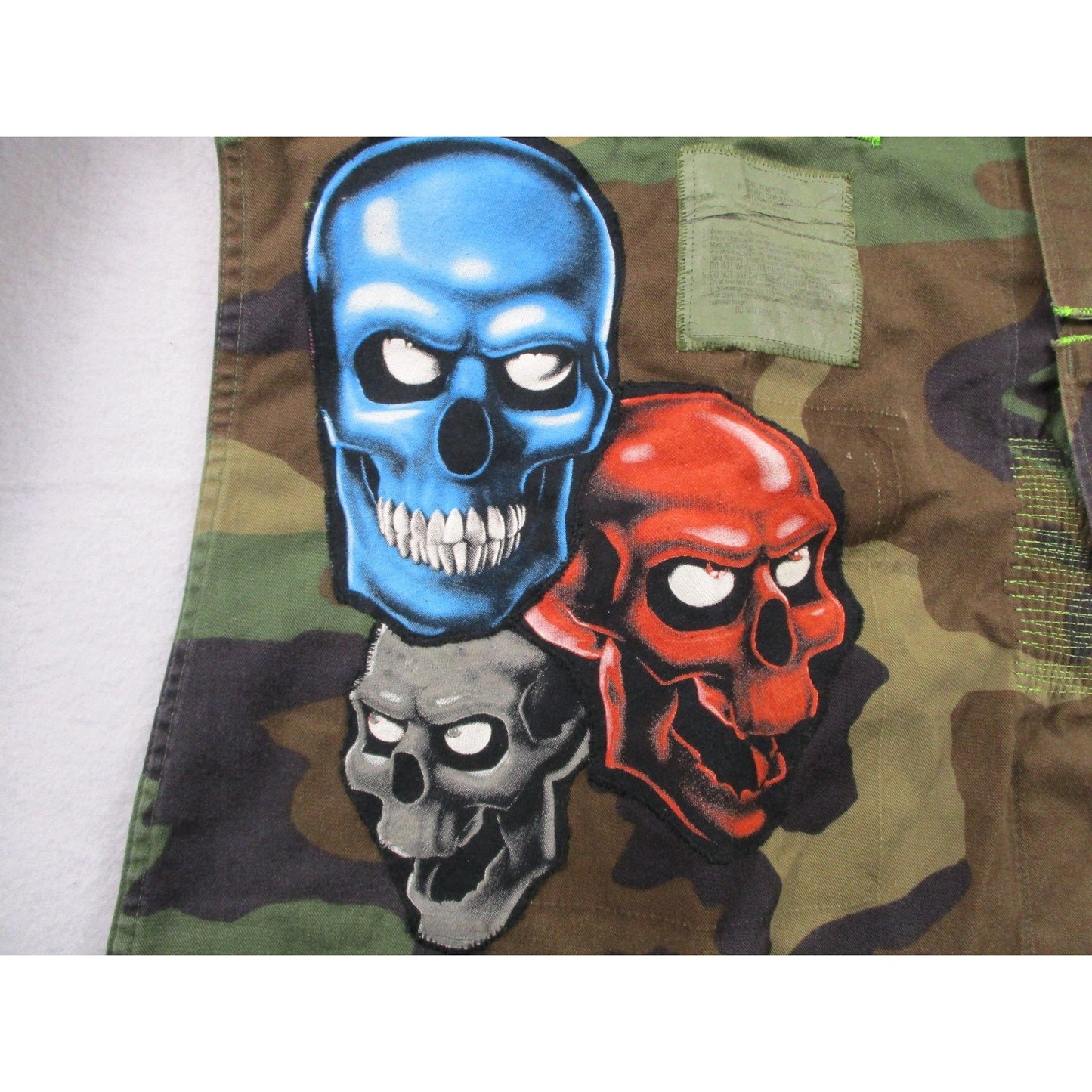 Aboves Garden Custom Jacket Mens Xlt Green Camo Military Skull Dragon Patchwork