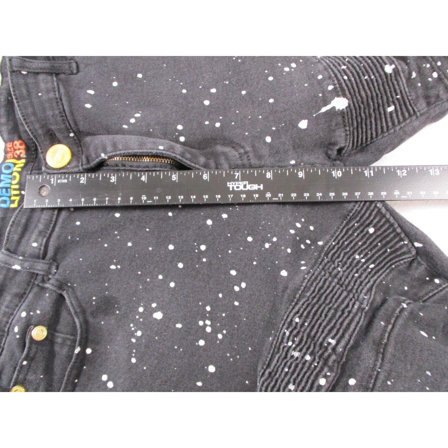 Demolition Shorts Mens 38 Black Paint Splatter Biker Denim Distressed Stretch