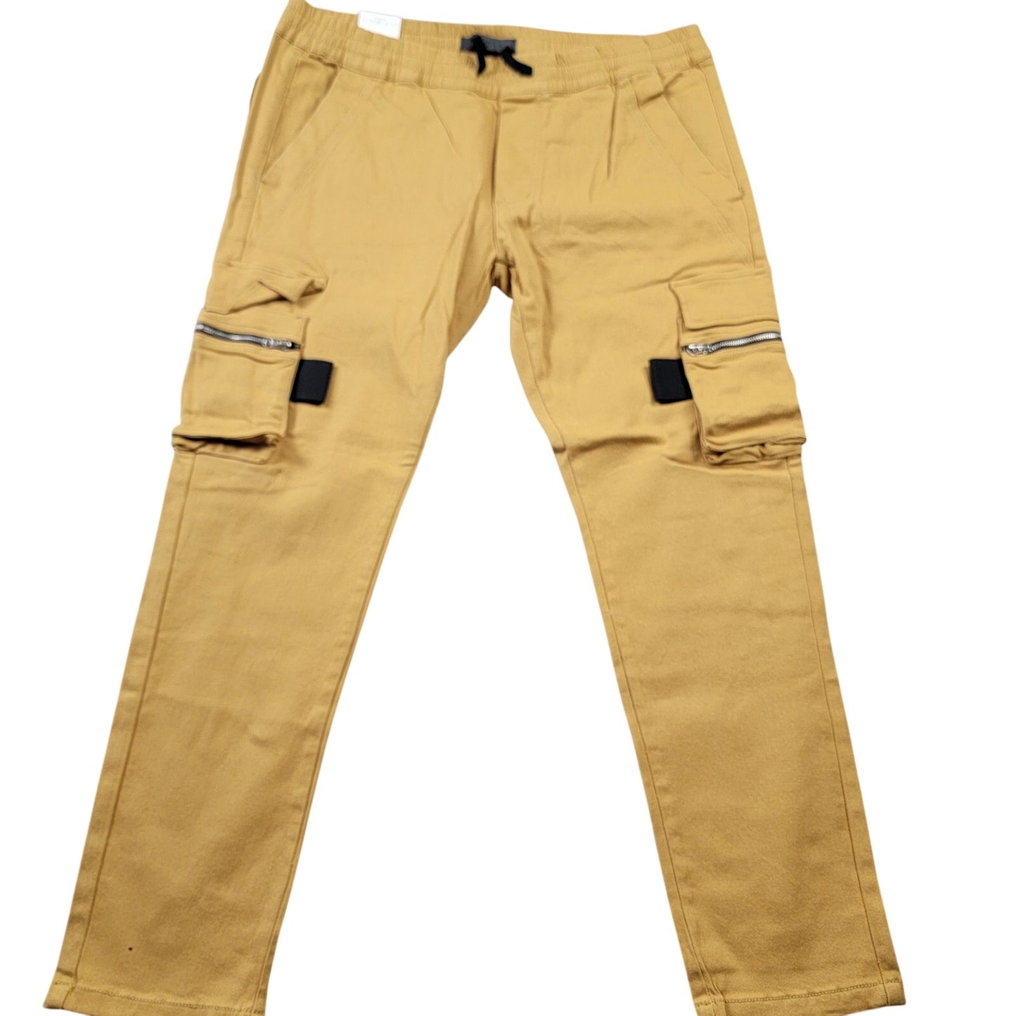 KDNK Men's Skinny Cargo Jogger Pants | 3XL | Mustard | Zip Cargo Pockets | NWT