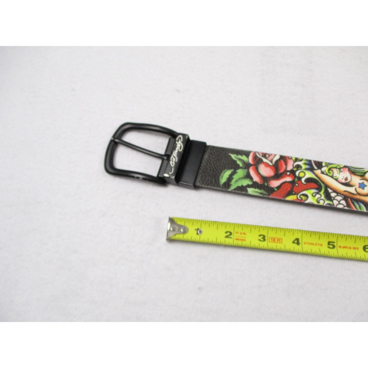 Ed Hardy Belt Mens Size 42 Multicolor Skull Rose Tattoo Graphic Rock Buckle