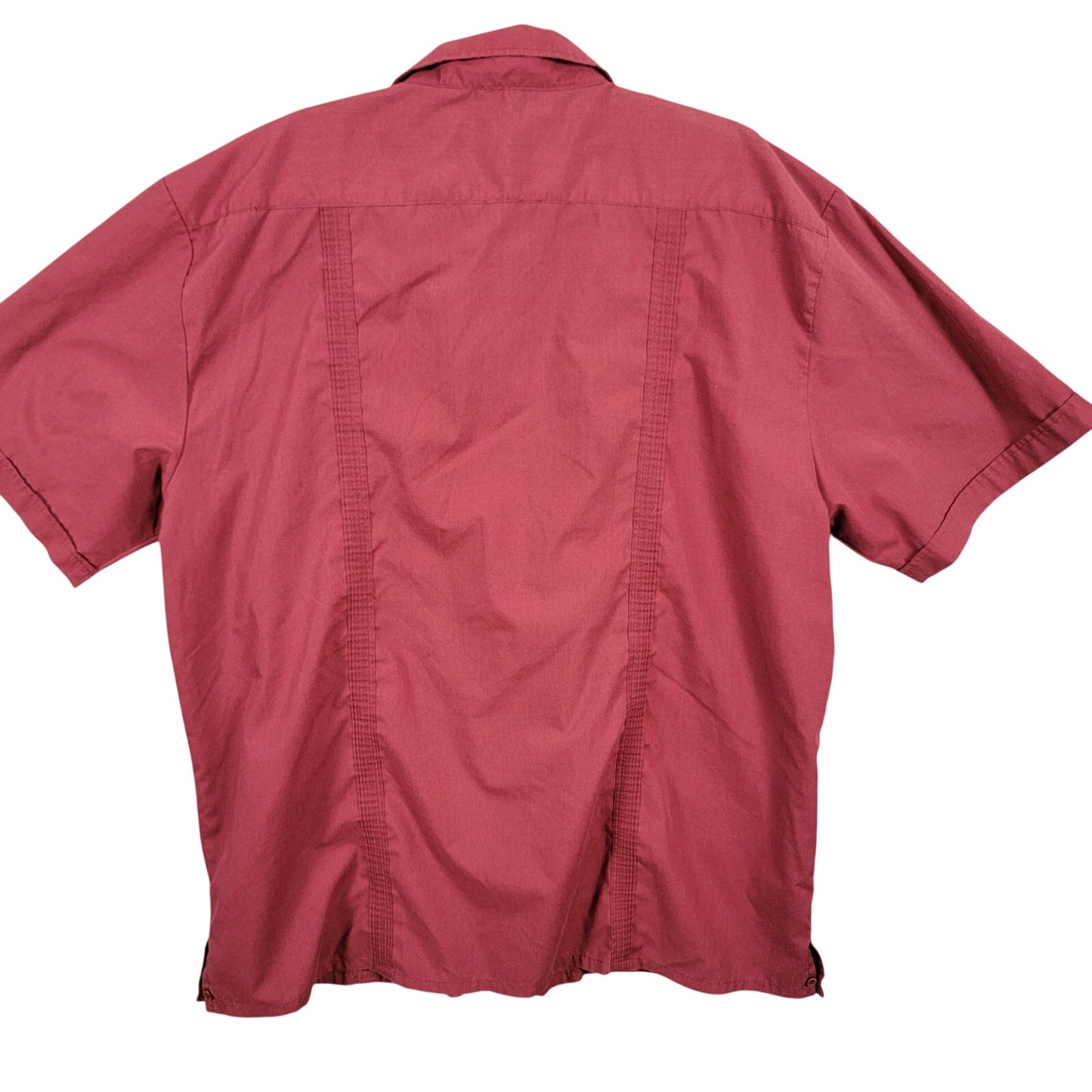 Omega Italy Guayabera Shirt Burgundy Embroidered Mens 2XL Preowned Pockets1