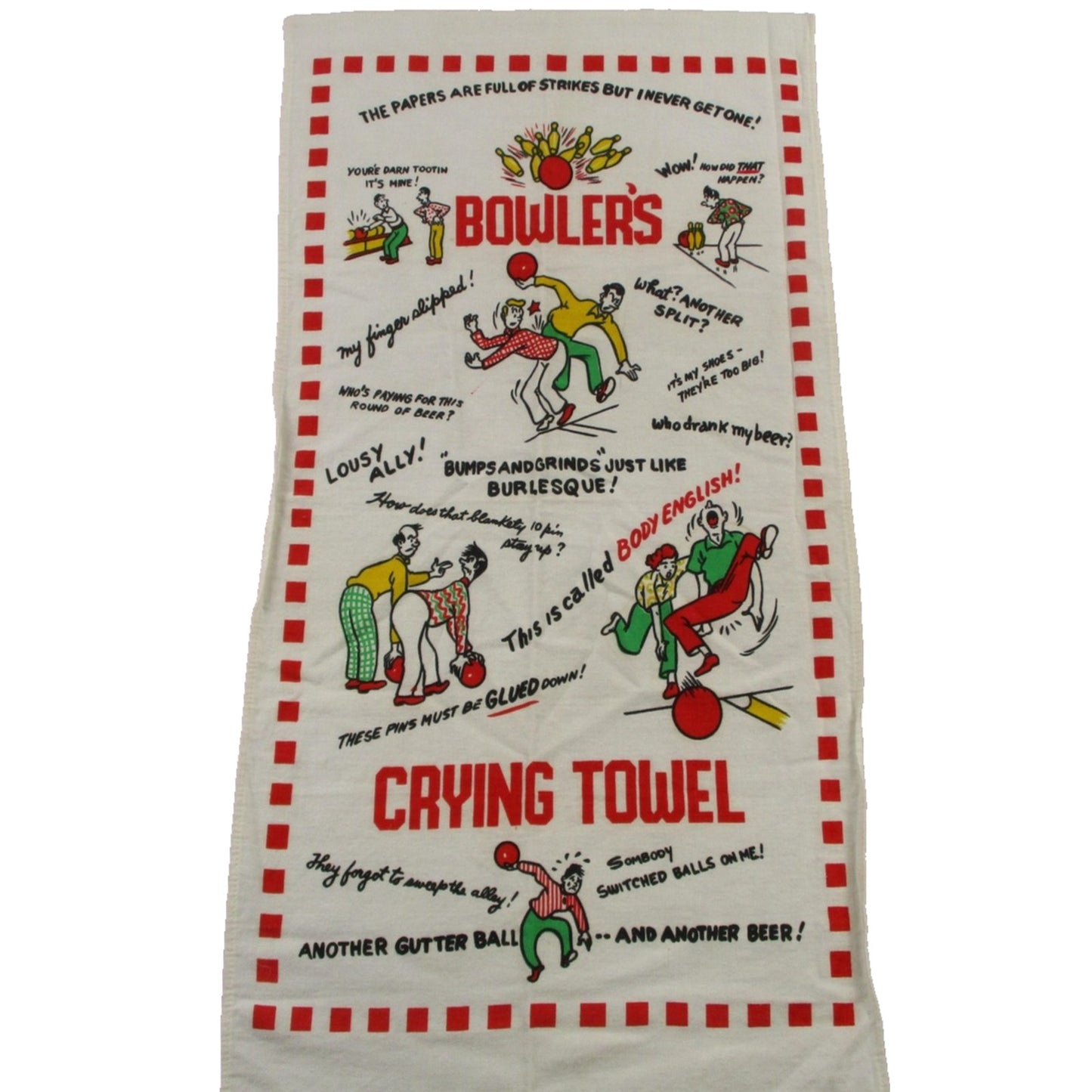 Bowlers Crying Towel Multicolor Cotton Retro Bowling Kitchen Tea Towel Humor
