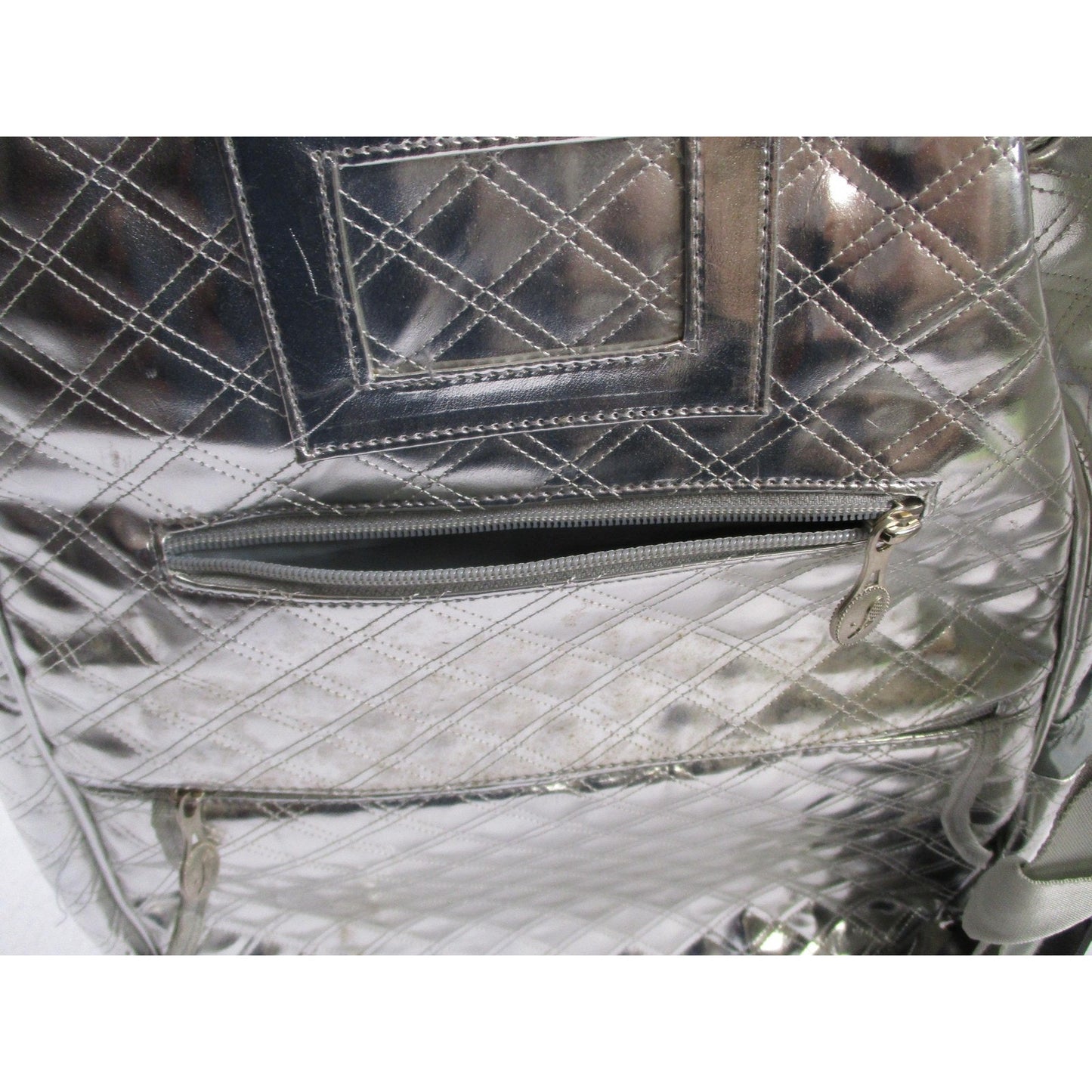 Life Is Tennis Metallic Quilted Backpack Bag Silver Tennis Racket Holder Gear