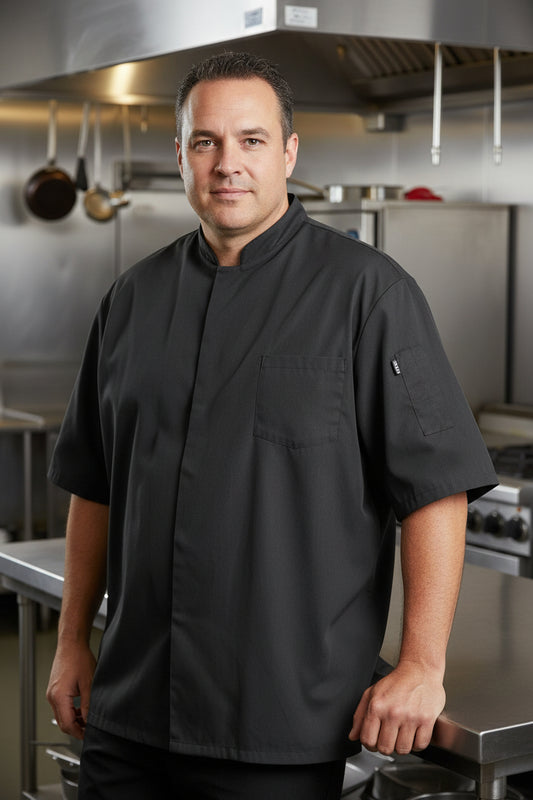 Chef Works Mens 3XL Black Vented Mesh Short Sleeve Kitchen Shirt Coat Preowned0