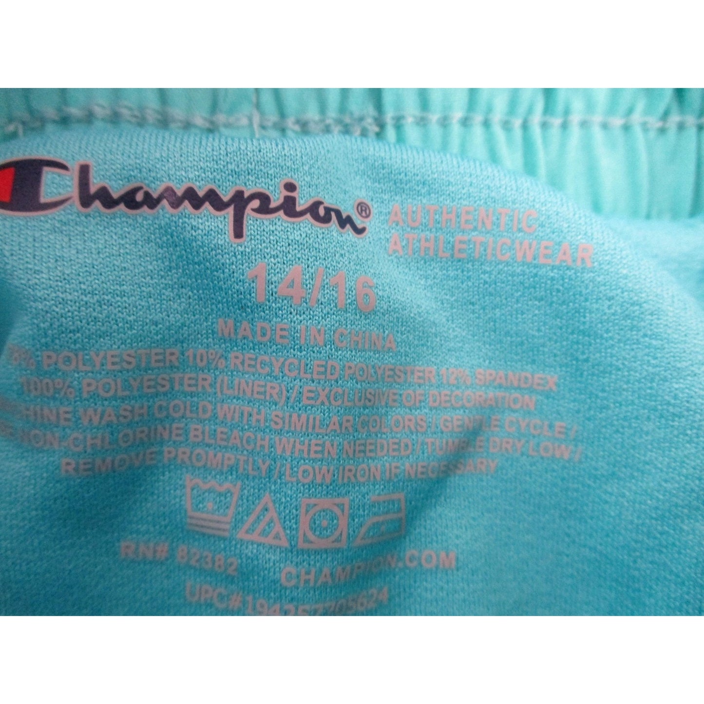 Champion Swim Shorts Kids 14 16 Teal Blue Elastic Waist Drawstring Logo Preowned