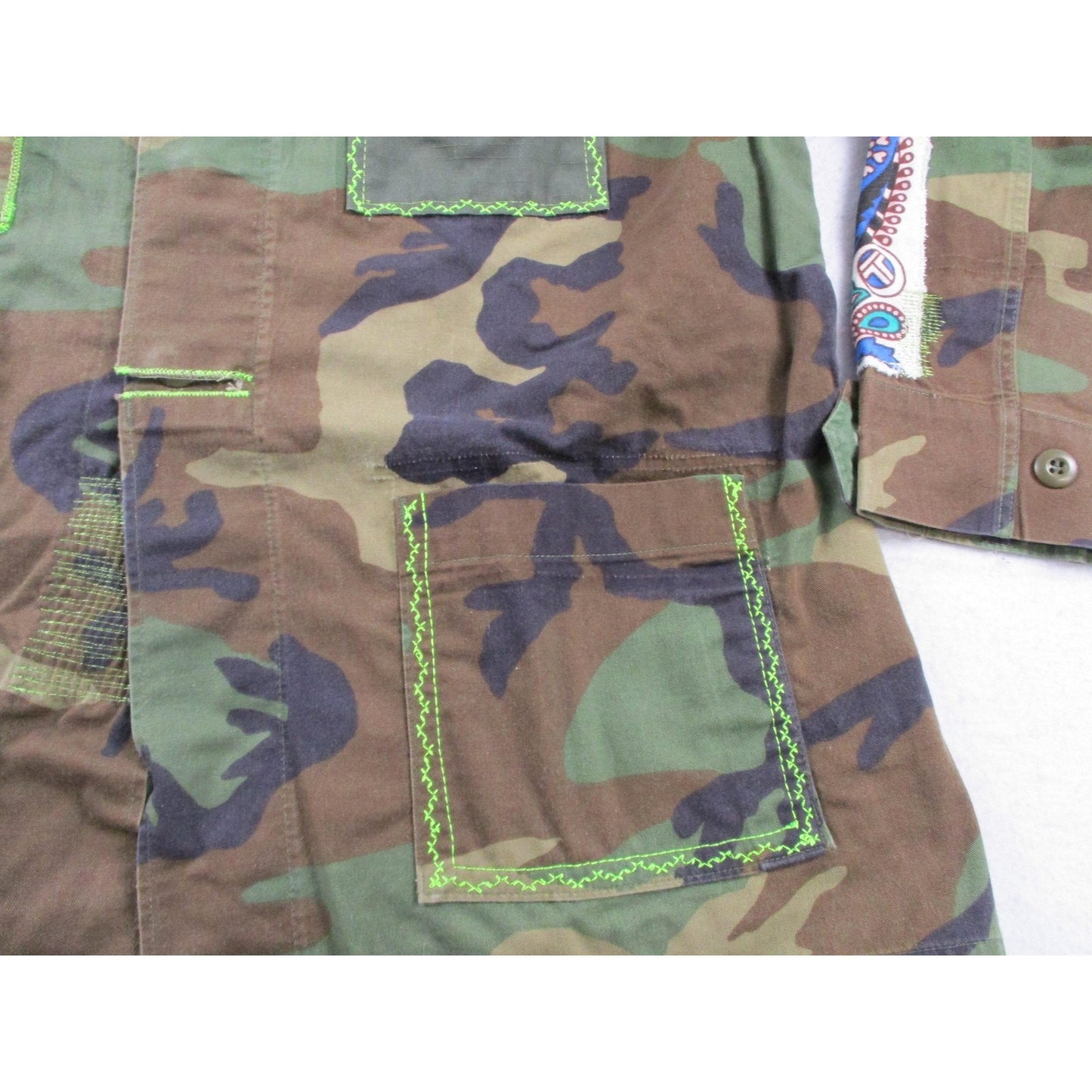 Aboves Garden Custom Jacket Mens Xlt Green Camo Military Skull Dragon Patchwork