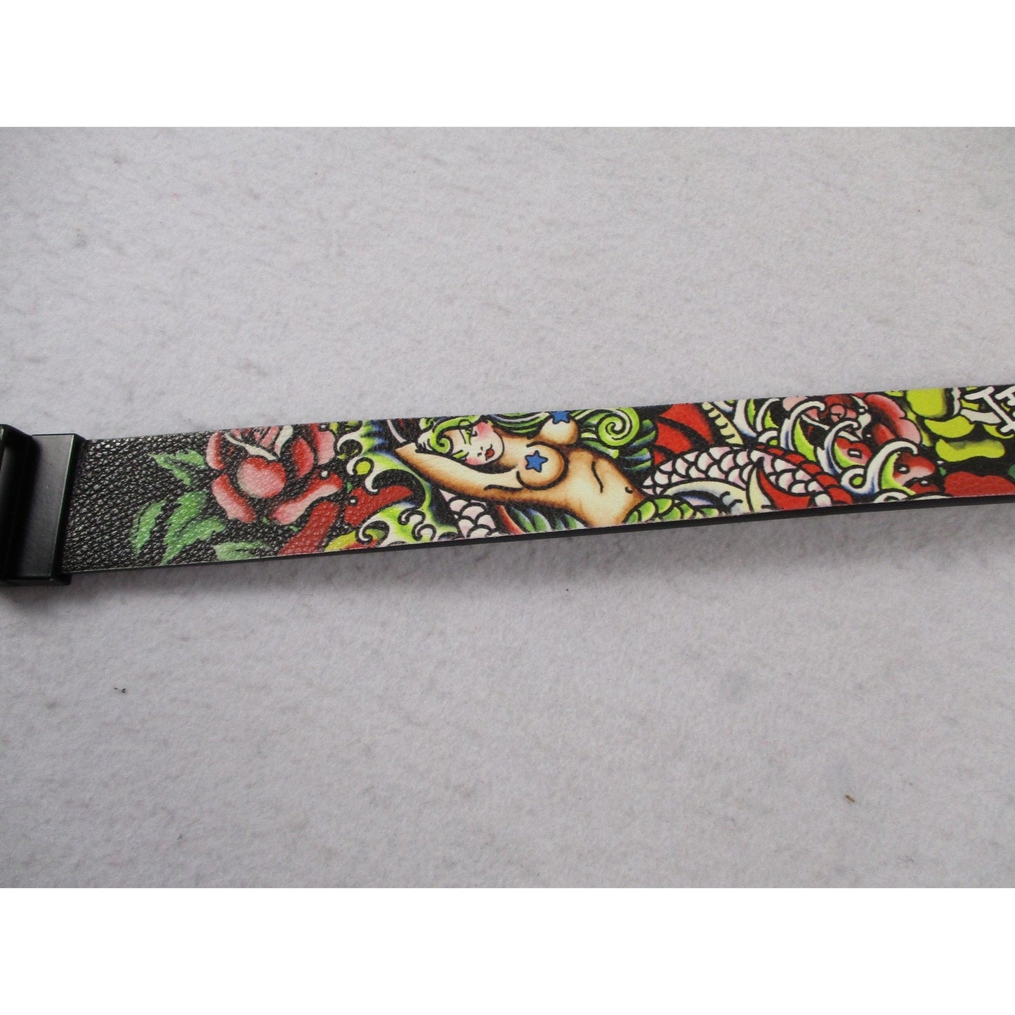 Ed Hardy Belt Mens Size 42 Multicolor Skull Rose Tattoo Graphic Rock Buckle