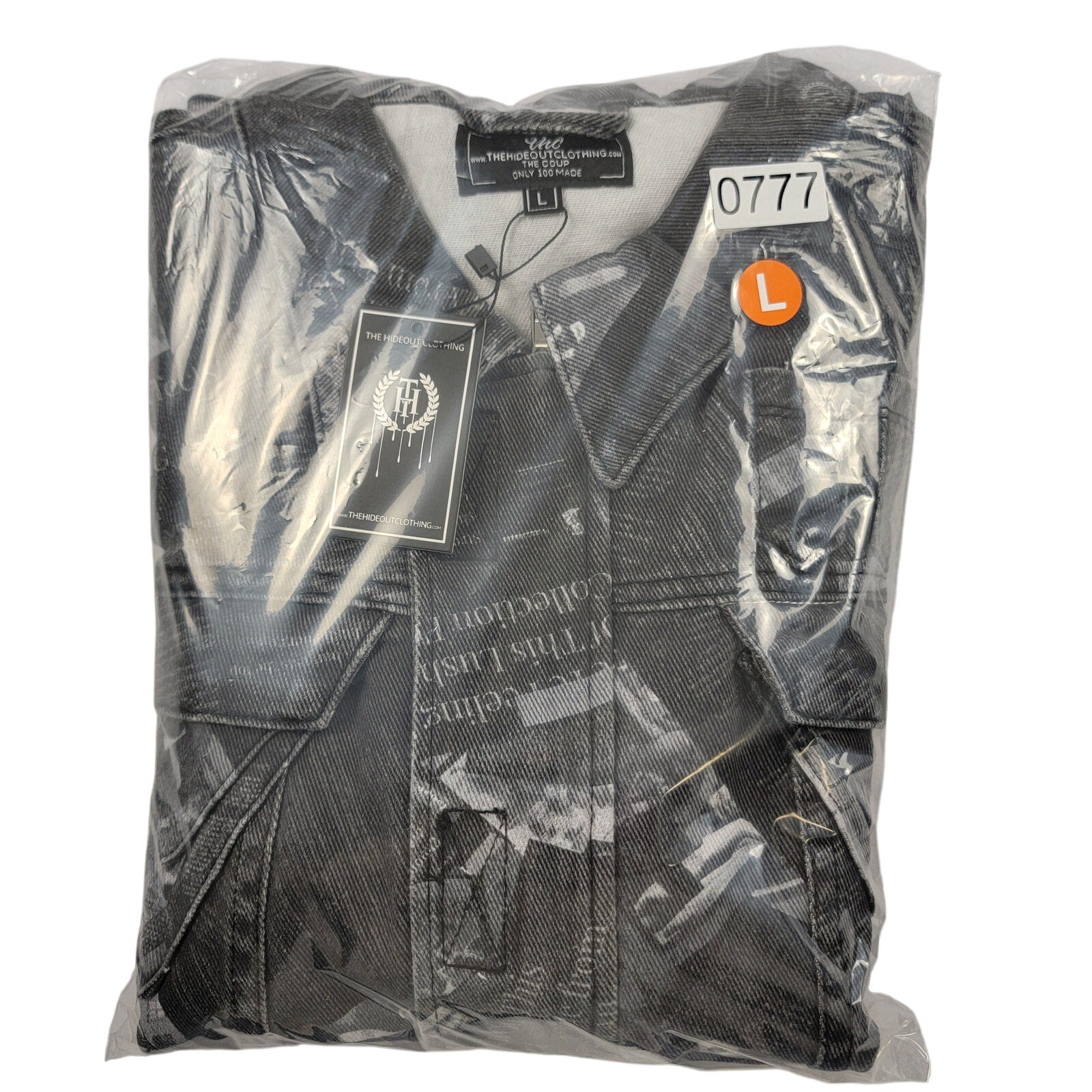 The Hideout Clothing The Coup Jacket Mens Lg Black White Denim Print NWT Limited6