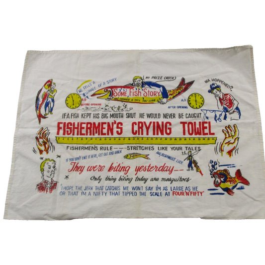 Kitchen Tea Towel Fishermens Crying Towel Vintage Fishing Humor Multicolor