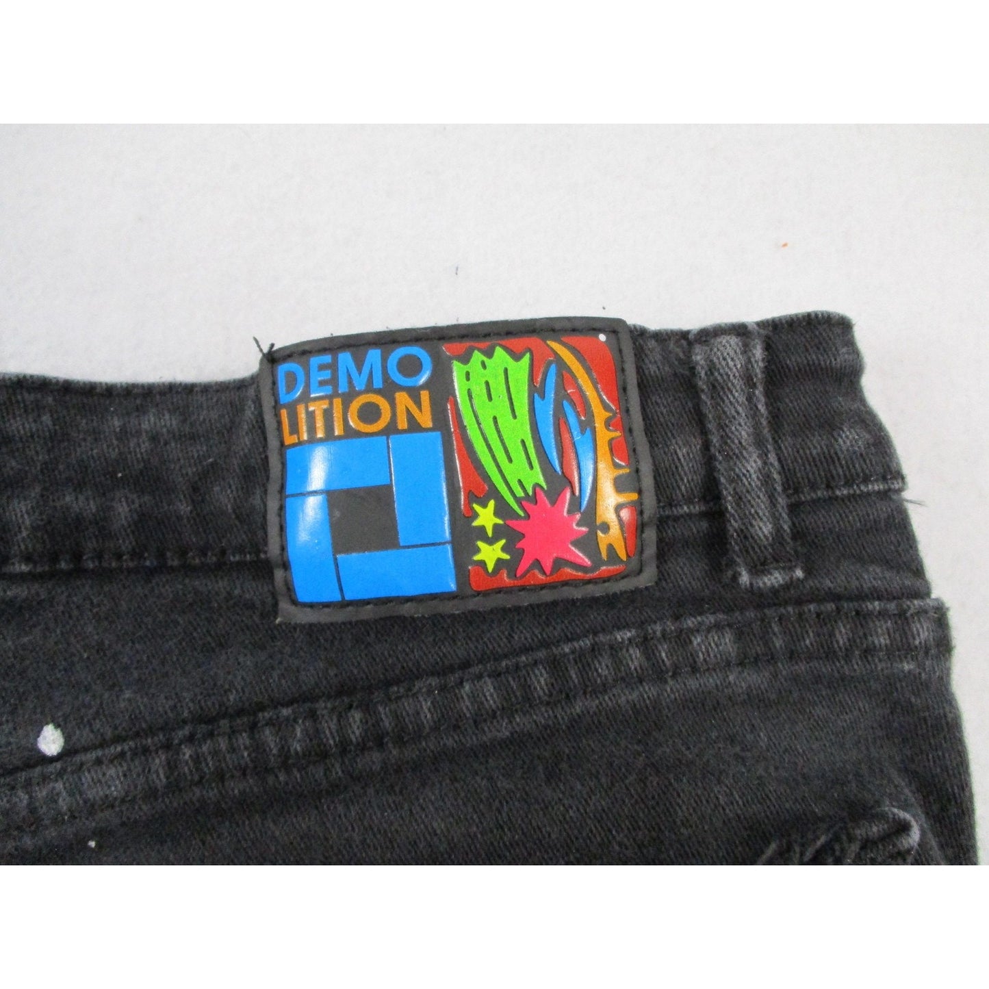 Demolition Shorts Mens 38 Black Paint Splatter Biker Denim Distressed Stretch